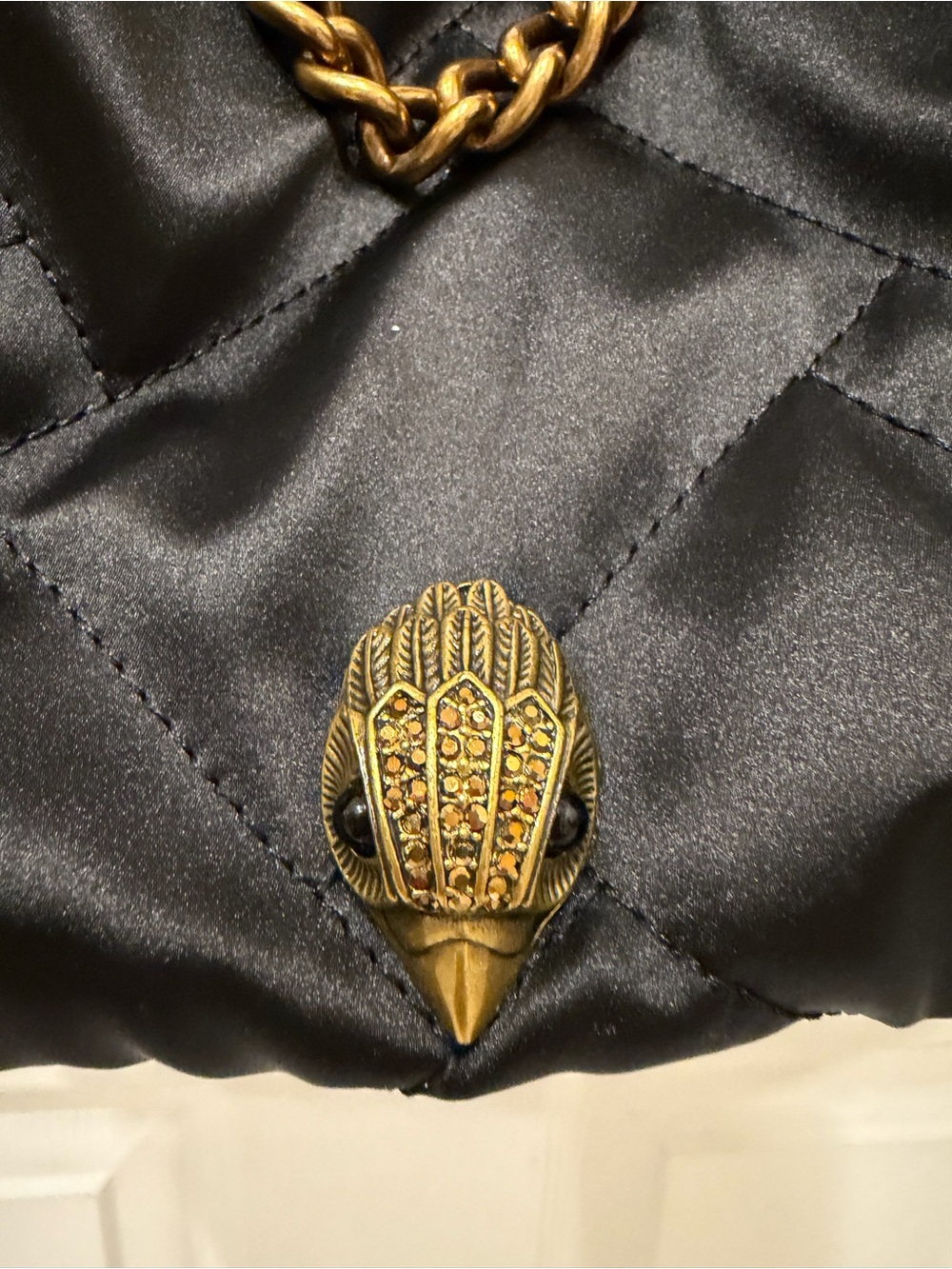 Kurt Geiger London Recycled Large Hobo Black Quilted Eagle Chain Shoulder Bag - Picture 4 of 16
